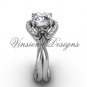 14kt white gold diamond Fleur de Lis engagement ring, "Forever One" Moissanite VD10026