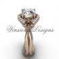 14kt rose gold diamond Fleur de Lis engagement ring, "Forever One" Moissanite VD10026