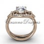 14kt rose gold diamond Fleur de Lis engagement ring, "Forever One" Moissanite VD10026
