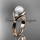 14kt rose gold Unique Three stone pearl engagement ring VP8220