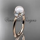 14kt rose gold unique diamond Three stone pearl engagement ring VP8225