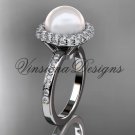 Unique 14kt white gold diamond Pearl engagement ring VP10015