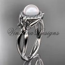 Platinum diamond Fleur de Lis pearl engagement ring VP10023
