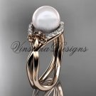 14kt rose gold diamond Fleur de Lis pearl engagement ring VP10026