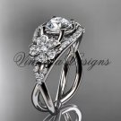 14kt white gold diamond Cherry Blossom, Sakura engagement ring "Forever One" Moissanite VD8088
