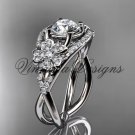 Platinum diamond Cherry Blossom flower, Sakura engagement ring "Forever One" Moissanite VD8088
