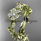 14kt yellow gold diamond Cherry Blossom Flower, Sakura wedding band VD8004