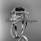 14kt white gold diamond Cherry Blossom flower, Sakura engagement ring Black Diamond VD8089