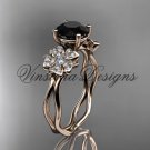 14kt rose gold diamond Cherry Blossom flower, Sakura engagement ring Black Diamond VD8019