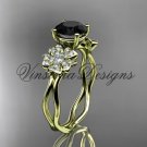 14kt yellow gold diamond Cherry Blossom flower, Sakura engagement ring Black Diamond VD8019