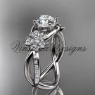 Platinum diamond Cherry Blossom flower, Sakura engagement ring "Forever One" Moissanite VD8090