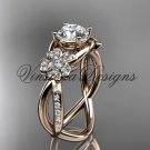 14kt rose gold diamond Cherry Blossom flower, Sakura engagement ring "Forever One" Moissanite VD8090