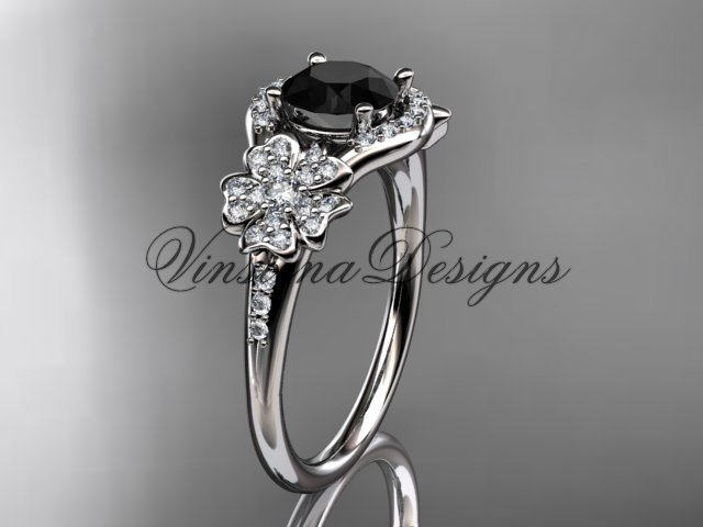 Platinum diamond Cherry Blossom, Sakura engagement ring Black Diamond VD8091