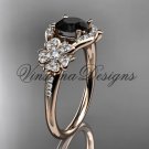 14kt rose gold diamond Cherry Blossom flower, Sakura engagement ring Black Diamond VD8091