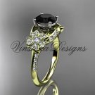 14kt yellow gold diamond Cherry Blossom flower, Sakura engagement ring Black Diamond VD8125