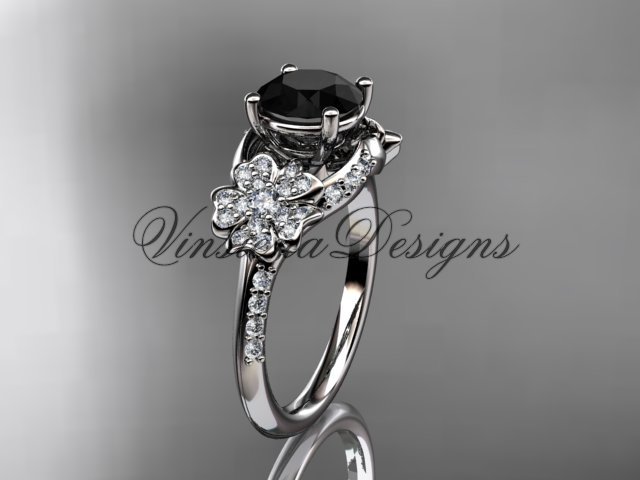 14kt white gold diamond Cherry Blossom , Sakura engagement ring Black Diamond VD8125