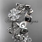 Platinum diamond Cherry Blossom flower, Sakura engagement ring, wedding band VD8138