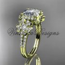 14kt yellow gold diamond Cherry Blossom, Sakura engagement ring with cushion cut Moissanite VD8148