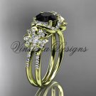 14kt yellow gold diamond Cherry Blossom, Sakura engagement ring Black Diamond VD8140
