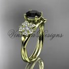 14kt yellow gold diamond Cherry Blossom flower, Sakura engagement ring Black Diamond VD8189