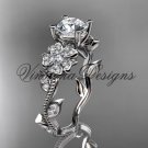 14kt white gold diamond Cherry Blossom, Sakura engagement ring, One Moissanite VD8151
