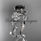 14kt white gold diamond Cherry Blossom flower, Sakura engagement ring, Black Diamond VD8151