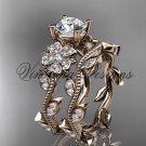 14kt rose gold diamond Cherry Blossom, Sakura engagement ring set, One Moissanite VD8151S