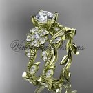 14kt yellow gold diamond Cherry Blossom, Sakura engagement ring set, One Moissanite VD8151S