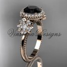 14kt rose gold gold diamond Cherry Blossom flower, Sakura engagement ring Black Diamond VD8157