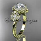 14kt yellow gold diamond Cherry Blossom flower, Sakura engagement ring One Moissanite VD8157
