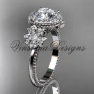 14kt white gold diamond Cherry Blossom flower, Sakura engagement ring One Moissanite VD8157 14kt white gold diamond Cherry Blossom flower, Sakura engagement ring One Moissanite VD8157