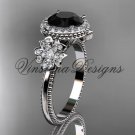 Platinum diamond Cherry Blossom flower, Sakura engagement ring Black Diamond VD8157
