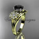 14kt yellow gold diamond Cherry Blossom flower, Sakura engagement ring Black Diamond VD8159