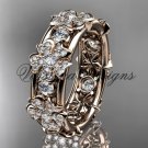 14k rose gold diamond Cherry Blossom flower, Sakura wedding band VD8160