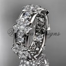 14k white gold diamond Cherry Blossom flower, Sakura wedding band VD8160
