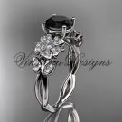 Platinum diamond Cherry Blossom flower, Sakura engagement ring Black Diamond VD10043