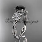 14kt white gold diamond Cherry Blossom flower, Sakura engagement ring Black Diamond VD10044