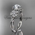 Platinum diamond Cherry Blossom flower, Sakura engagement ring One Moissanite VD10044