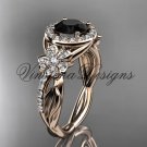 14kt rose gold diamond Cherry Blossom flower, Sakura engagement ring Black Diamond VD10039