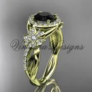 14kt yellow gold diamond Cherry Blossom flower, Sakura engagement ring Black Diamond VD10039
