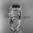 114kt white gold diamond Cherry Blossom flower, Sakura engagement ring Black Diamond VD10039