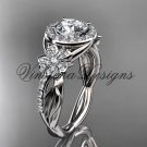 Platinum diamond Cherry Blossom flower, Sakura engagement ring One Moissanite VD10039