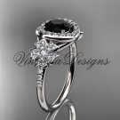 Platinum diamond Cherry Blossom flower, Sakura engagement ring, Black Diamond VD8201