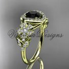 14kt yellow gold diamond Cherry Blossom flower, Sakura engagement ring, Black Diamond VD8201L