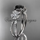 14kt white gold diamond Cherry Blossom flower, Sakura engagement ring Black Diamond VD8214