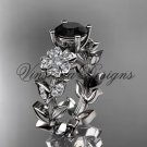 14kt white gold diamond Cherry Blossom flower, Sakura engagement ring Black Diamond VD8215