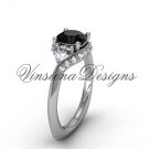 Platinum unique diamond Three stone engagement ring, Black Diamond VD8225