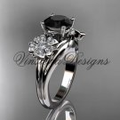 14kt white gold diamond Cherry Blossom flower, Sakura engagement ring Black Diamond VD8159