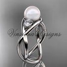 Platinum diamond, pearl engagement ring VP8156
