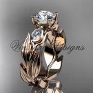 14k rose gold leaf and vine, tulip flower engagement ring, "Forever One" Moissanite VD10049